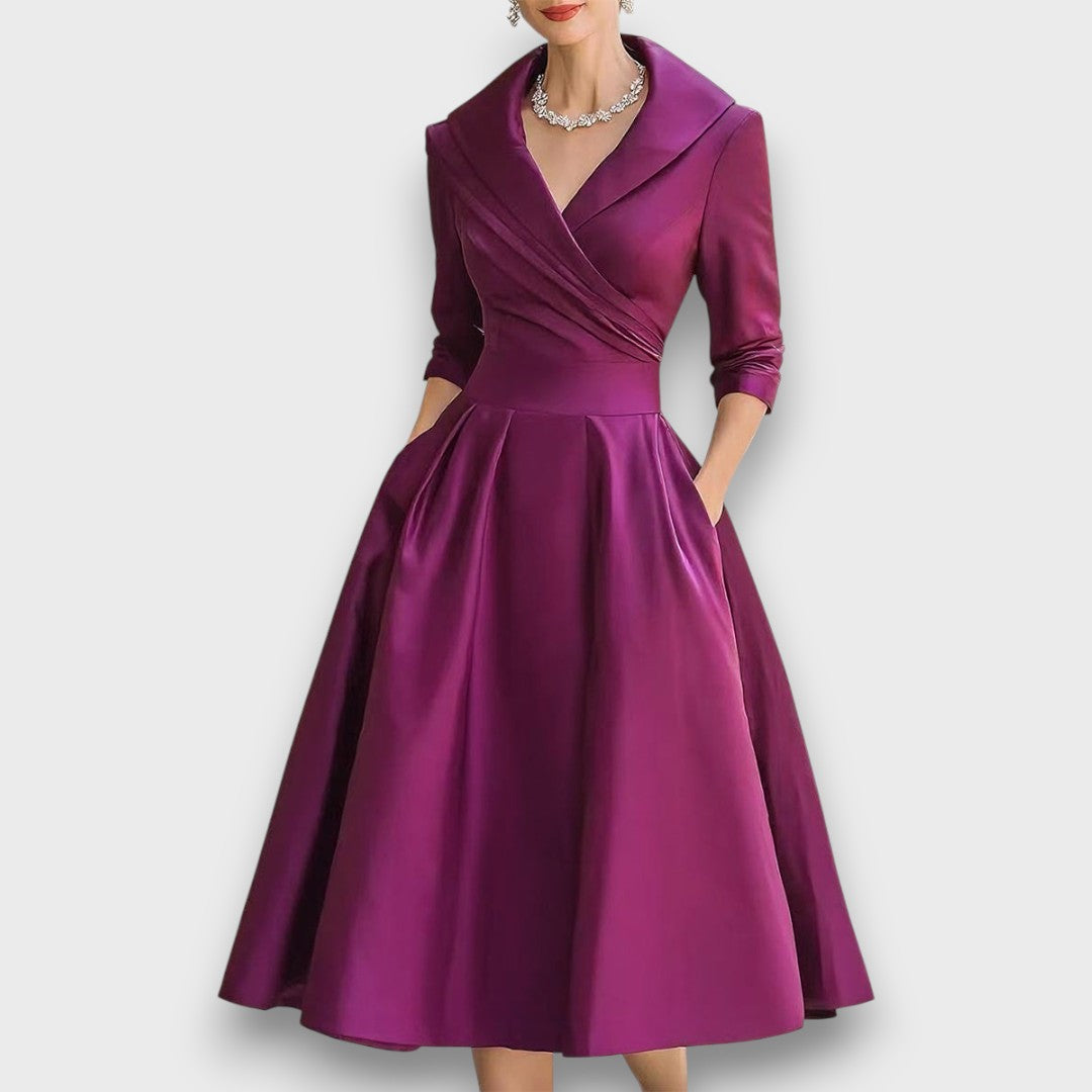 Refined wrap-neck midi dress for women | Elara -6