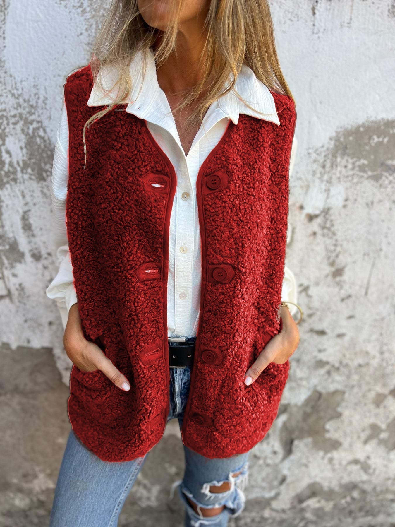 Chic autumn button-down short cardigan gilet for women | Elara -11