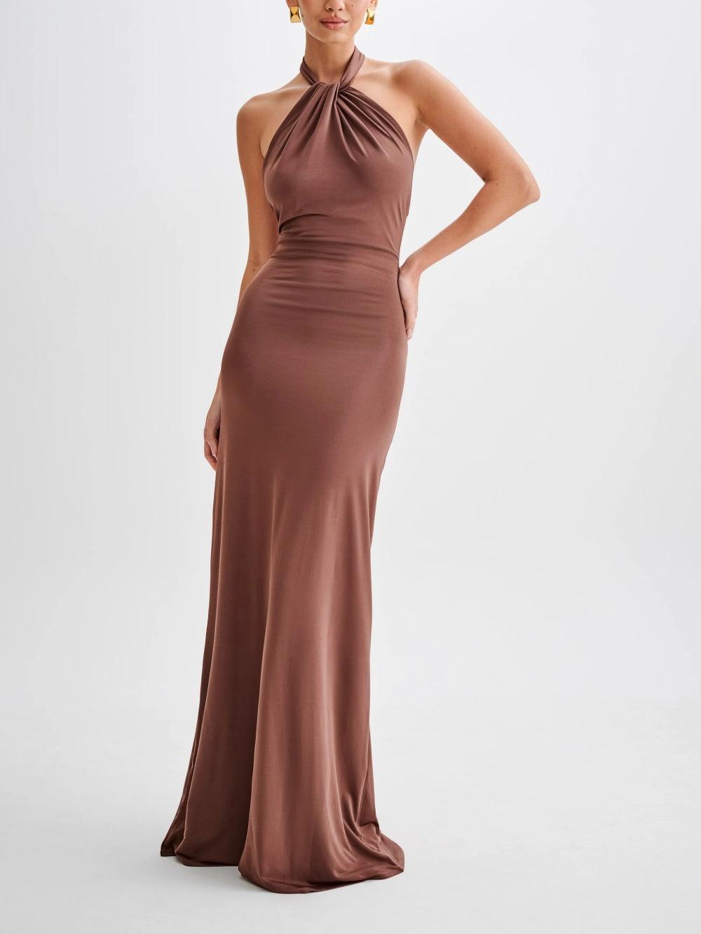 Halter slinky maxi dress for women | Amara -6