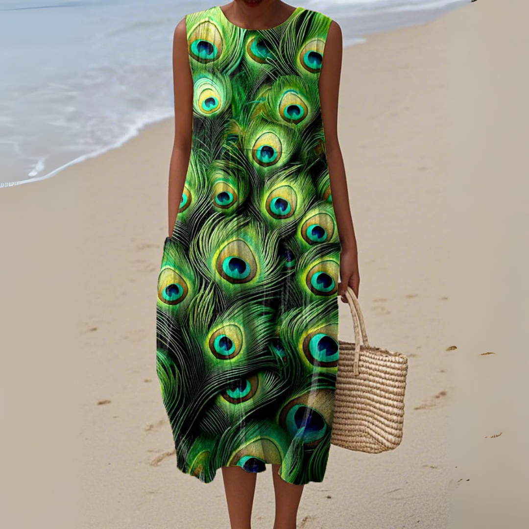 Watercolour peacock dress for women | Celina