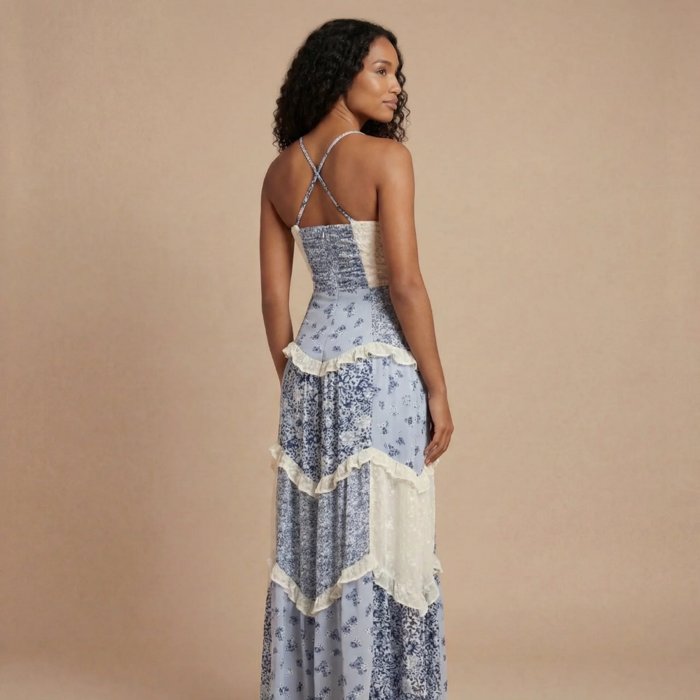 Luxury wedding guest floral neck dress for women -4