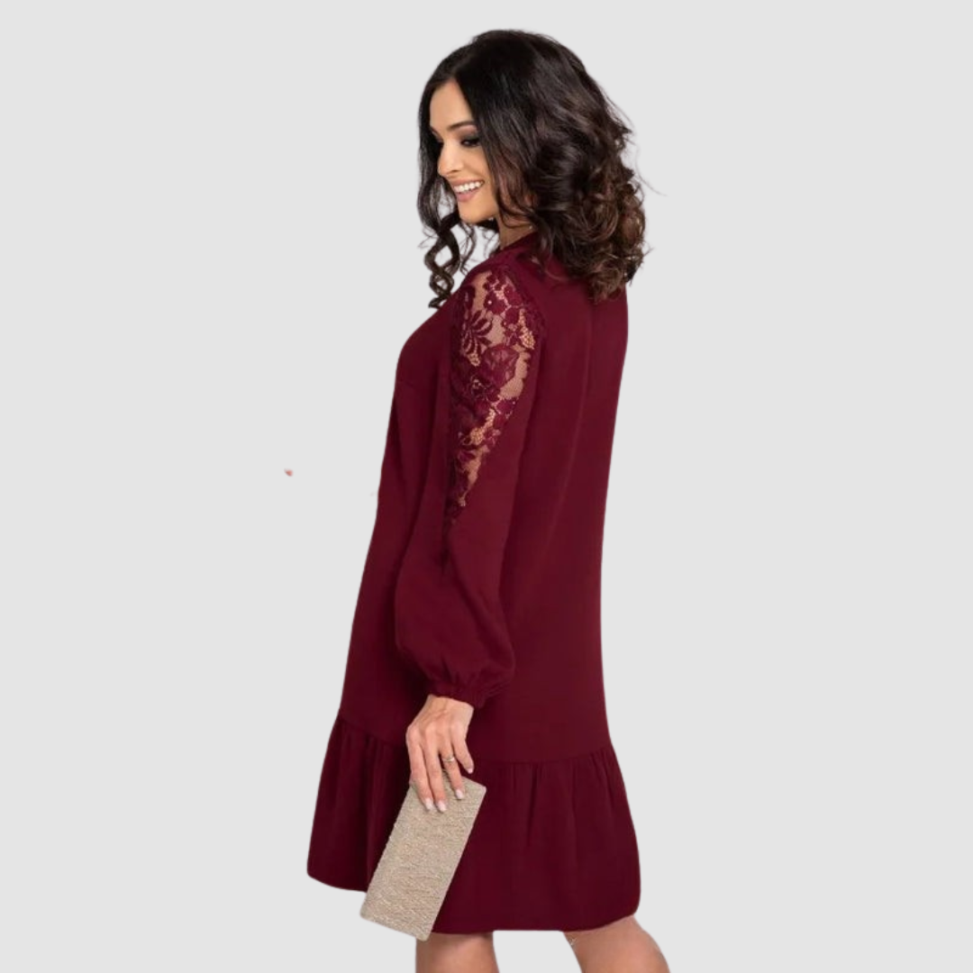 Elegant lace-sleeve midi dress for women | Lowri Quinn -4