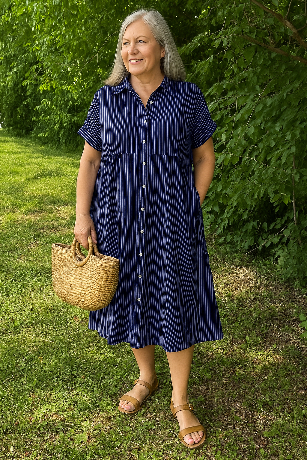 Relaxed striped dress for women -11