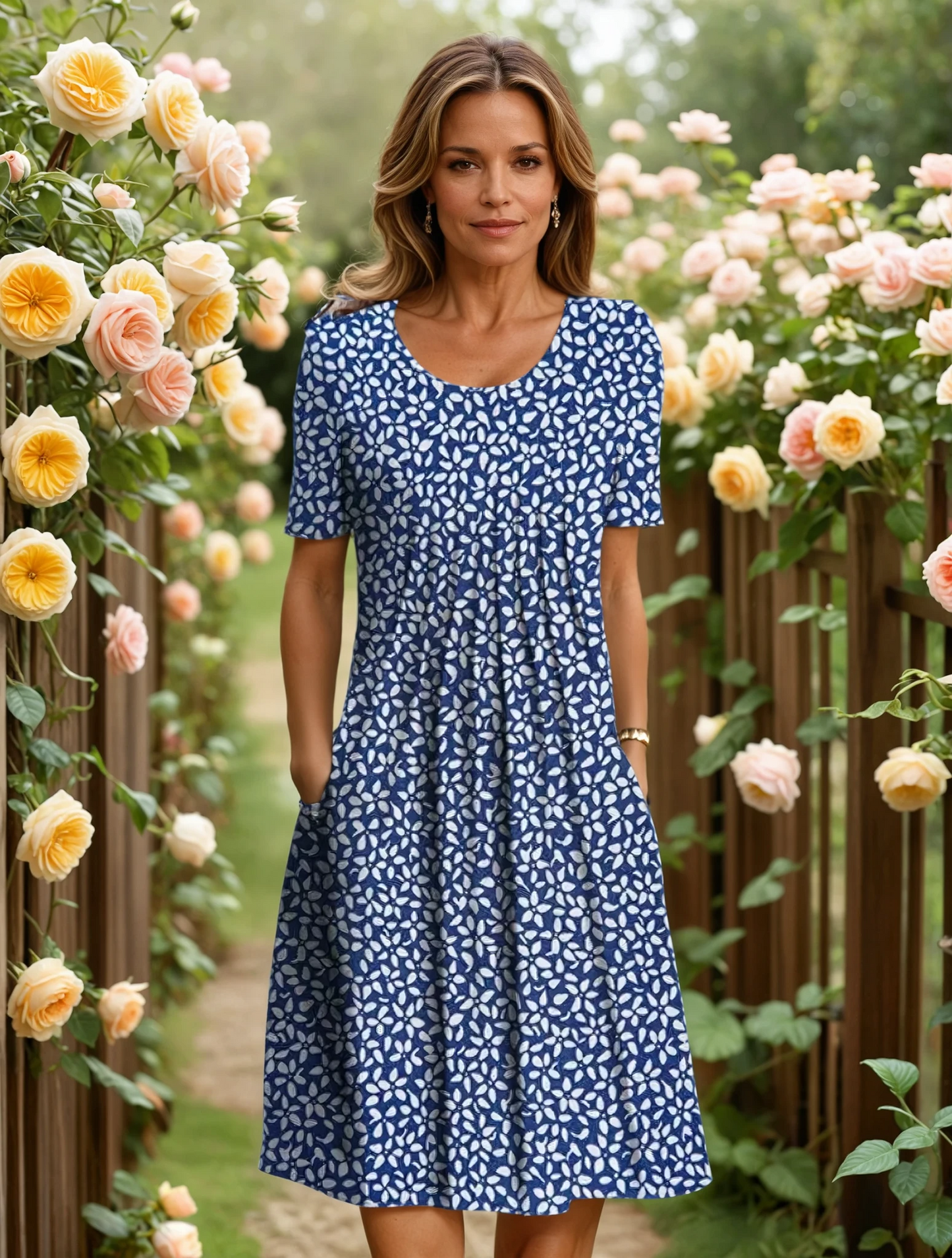 Elegant floral tummy-coverage dress for women | Marianne -4