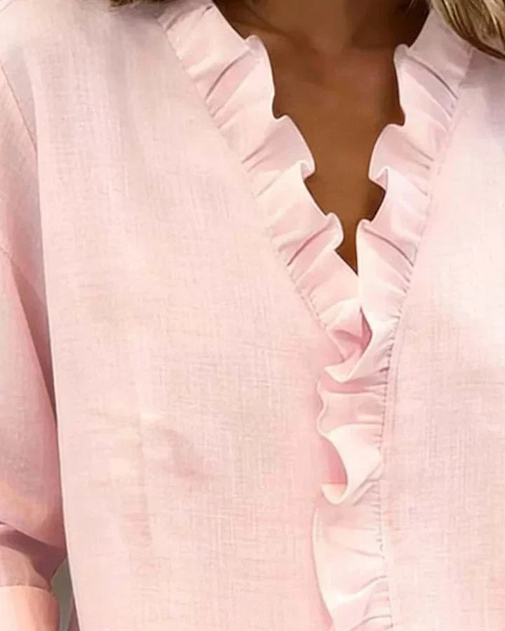 Ruffled V-neck blouse for women | Elowen -9