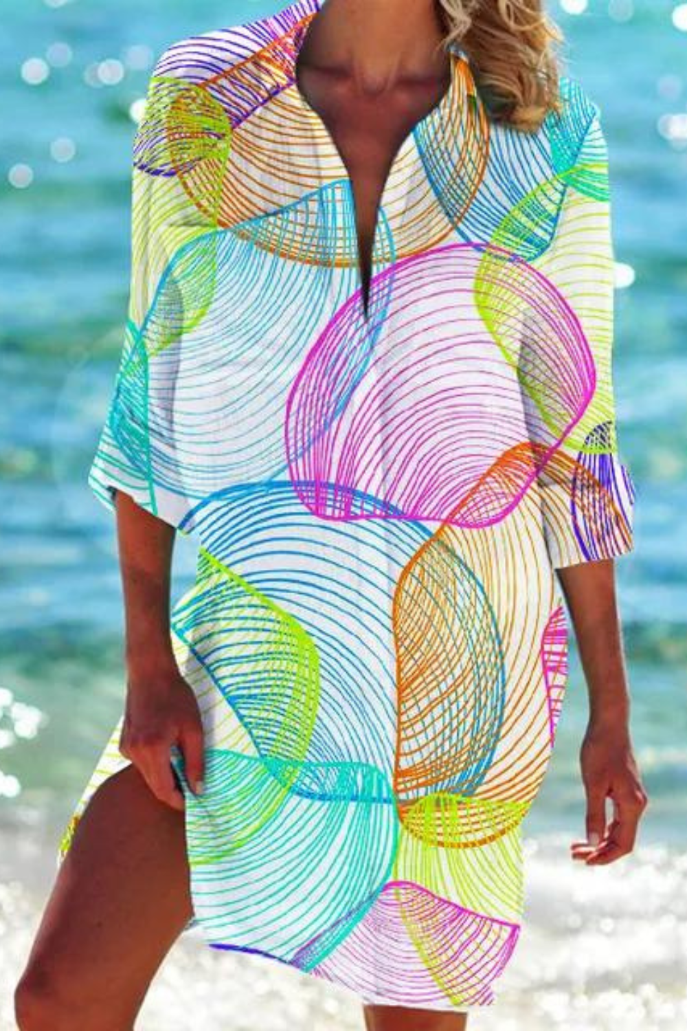 Lightweight beach blouse with button-front design for women | Johanna