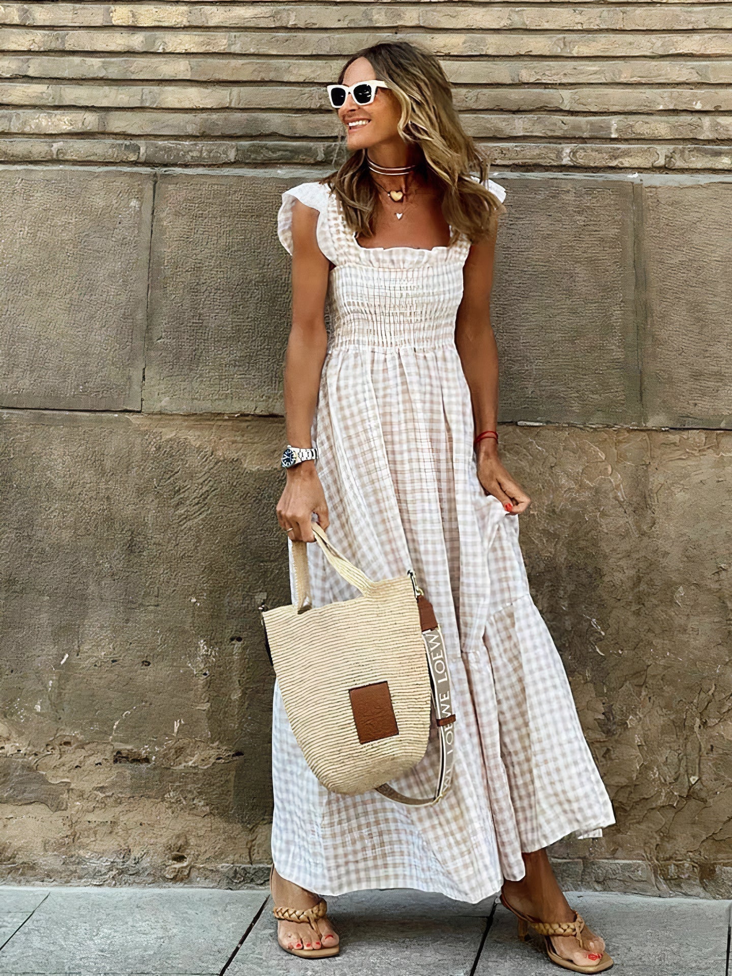 Classic check maxi dress for women | Ava -4