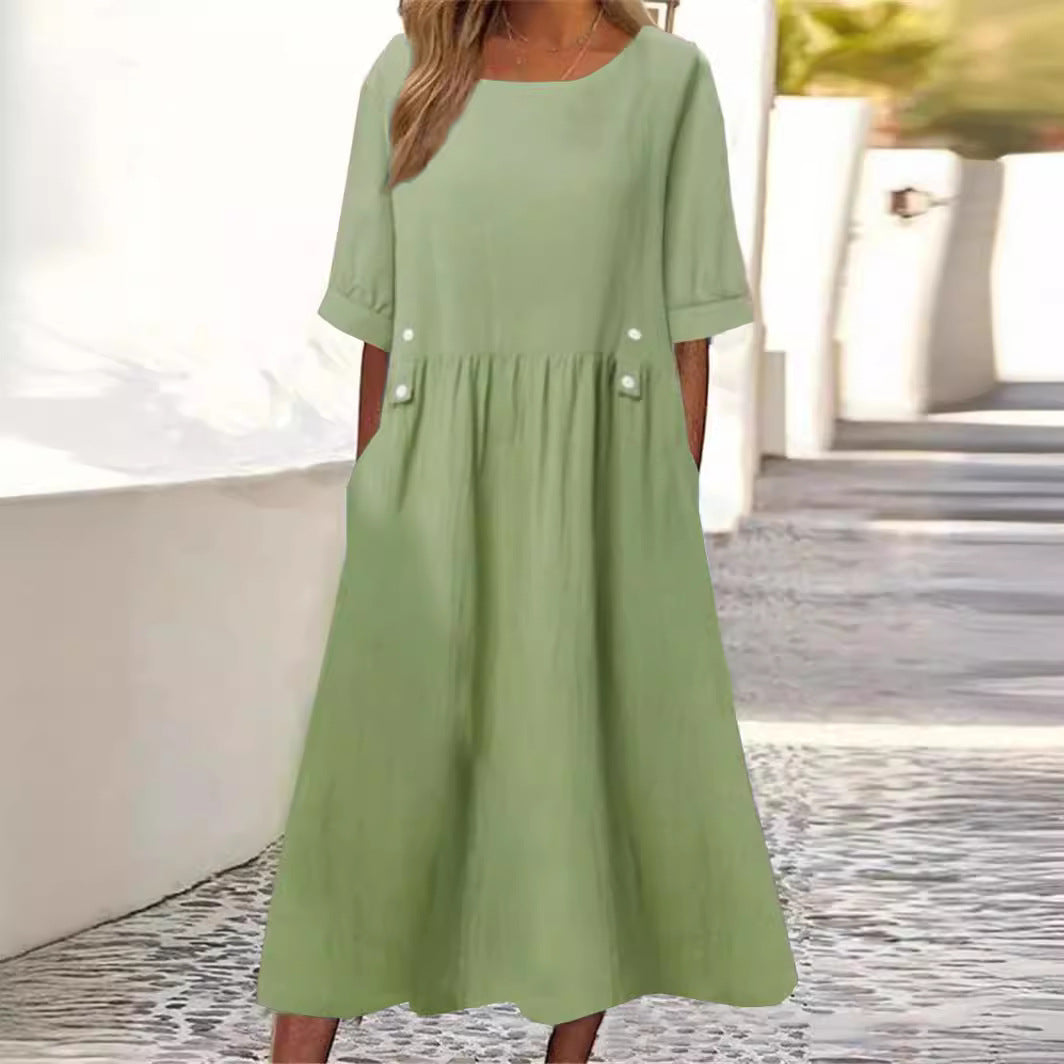 Elegant cotton-linen dress for women | Amelia -4