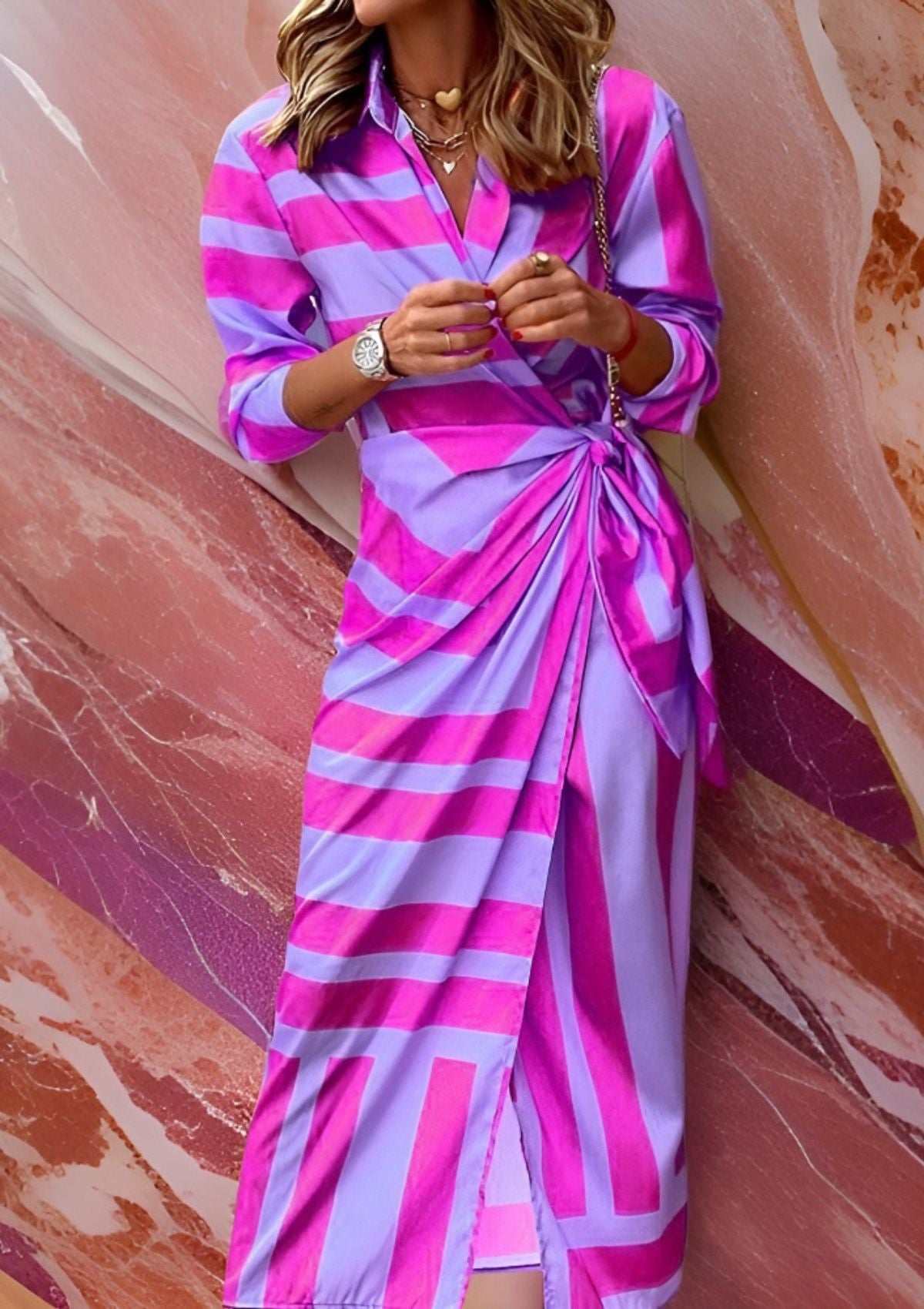 Printed waist-cinching shirt dress for women | Olivia