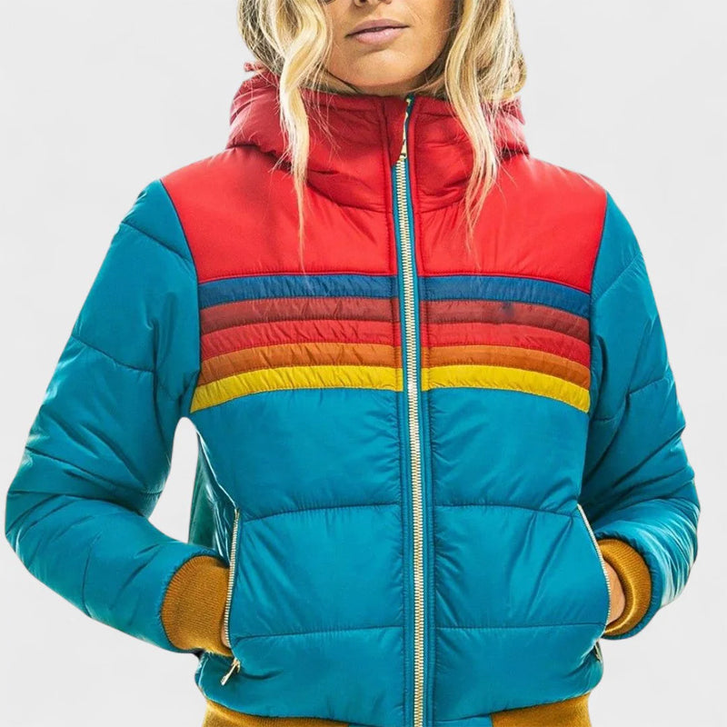 Retro colorblock hooded jacket for women | Celestine -9