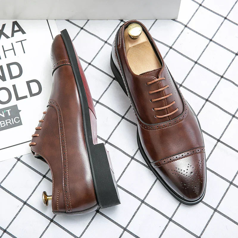 Classic leather brogue oxford dress shoes for men -8