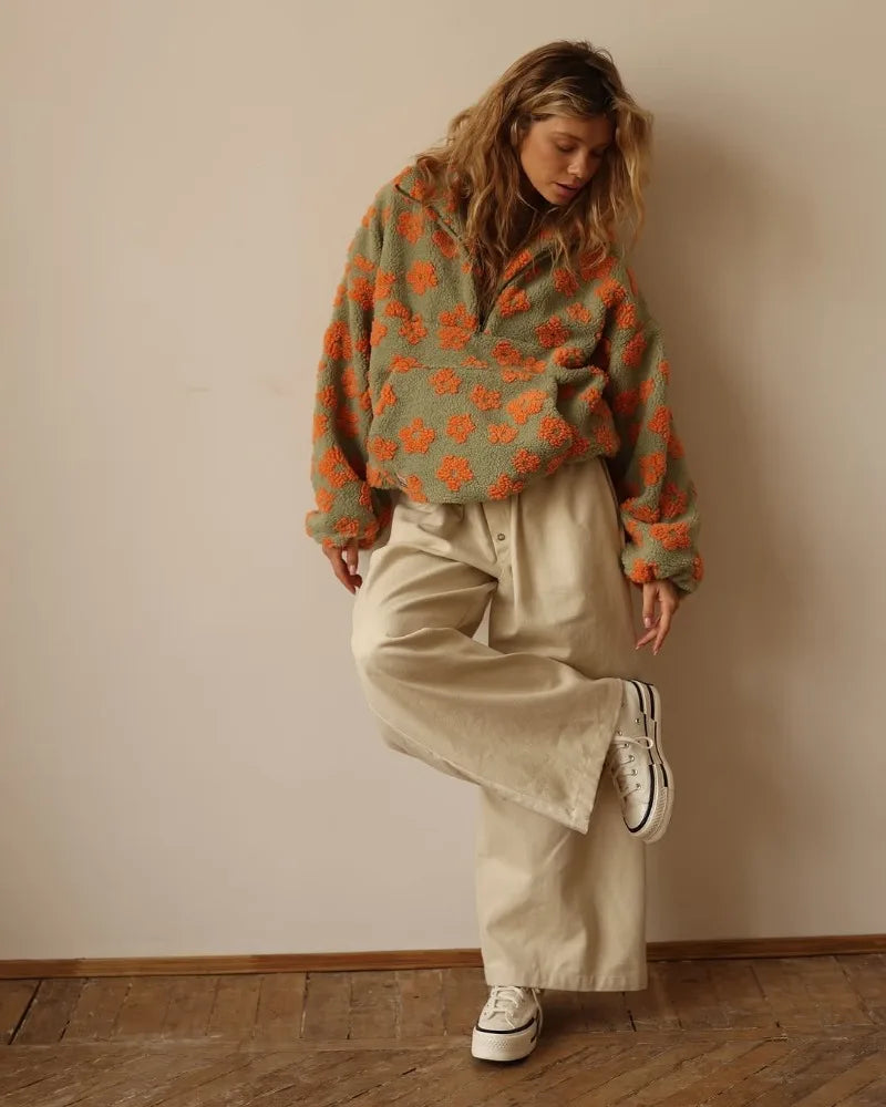 Elegant floral sherpa jumper for women | Elara -8
