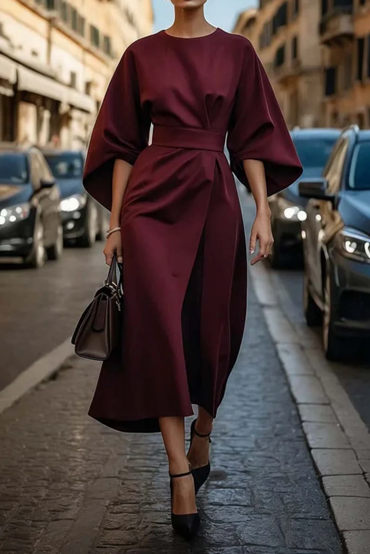 Belted maxi evening dress for women | Louise