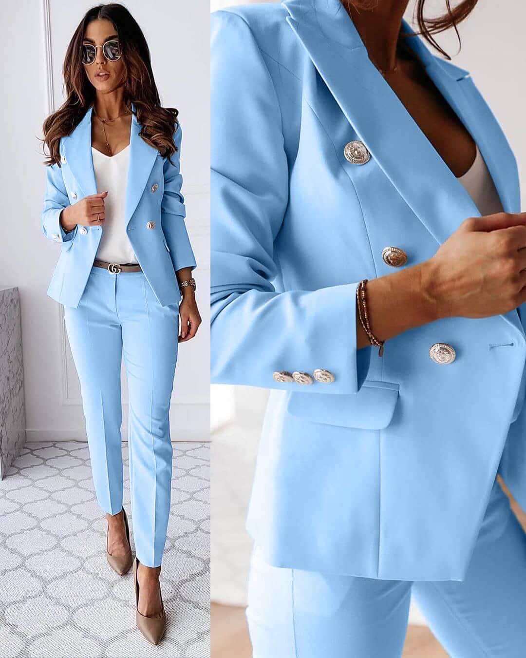 Tailored jacket trousers suit set for women | Elena -6