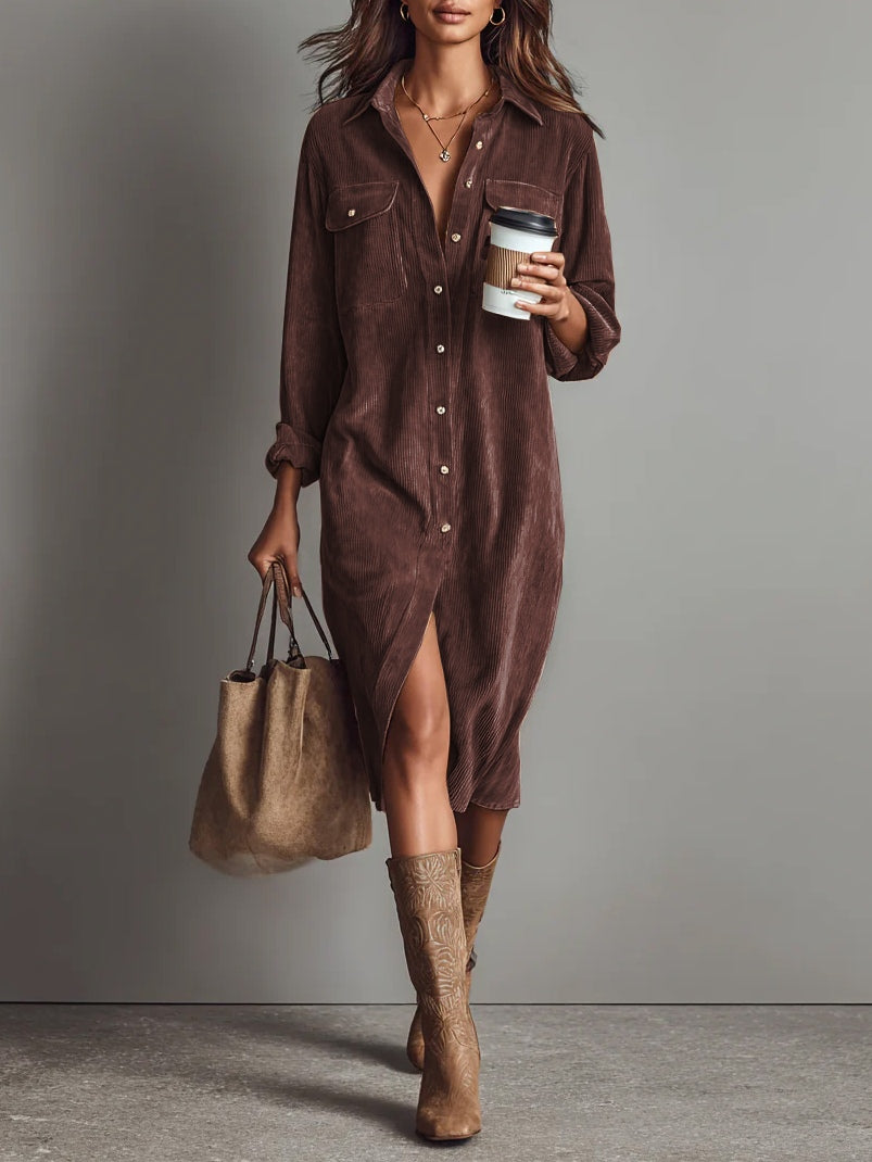 Corduroy midi dress for women | Marisol -11