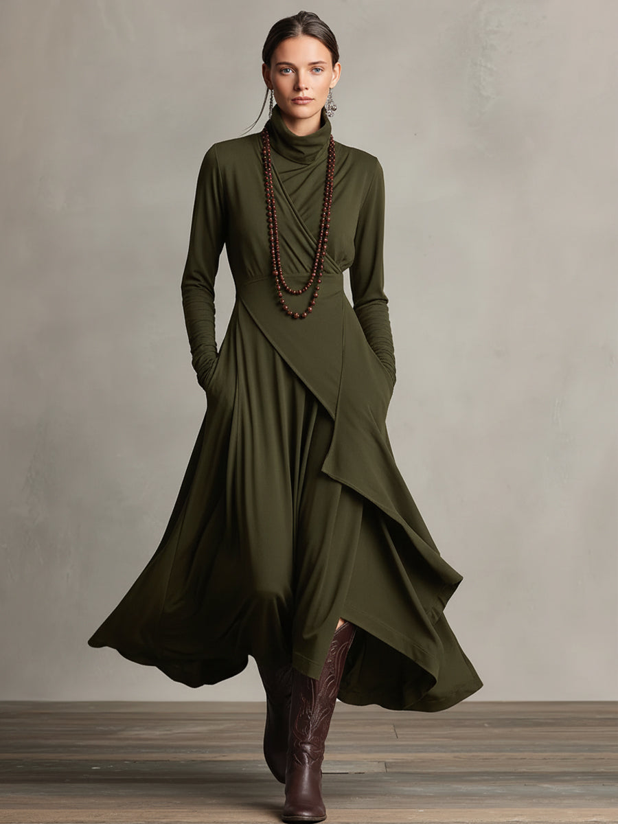 Bohemian draped turtleneck maxi dress jumper for women | Elowen -7