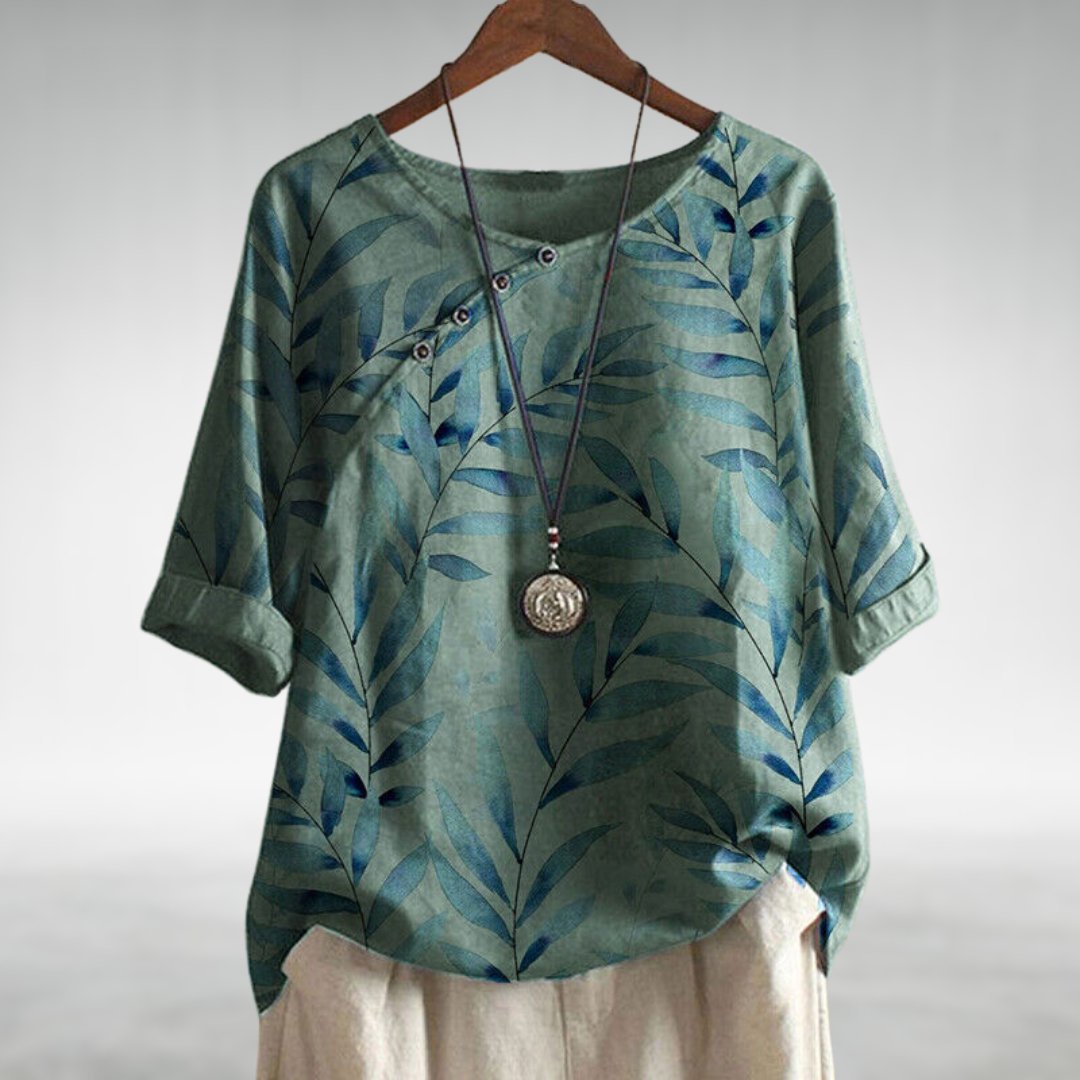 Shirt coton printed feuilles blouse for women | Elowen -4
