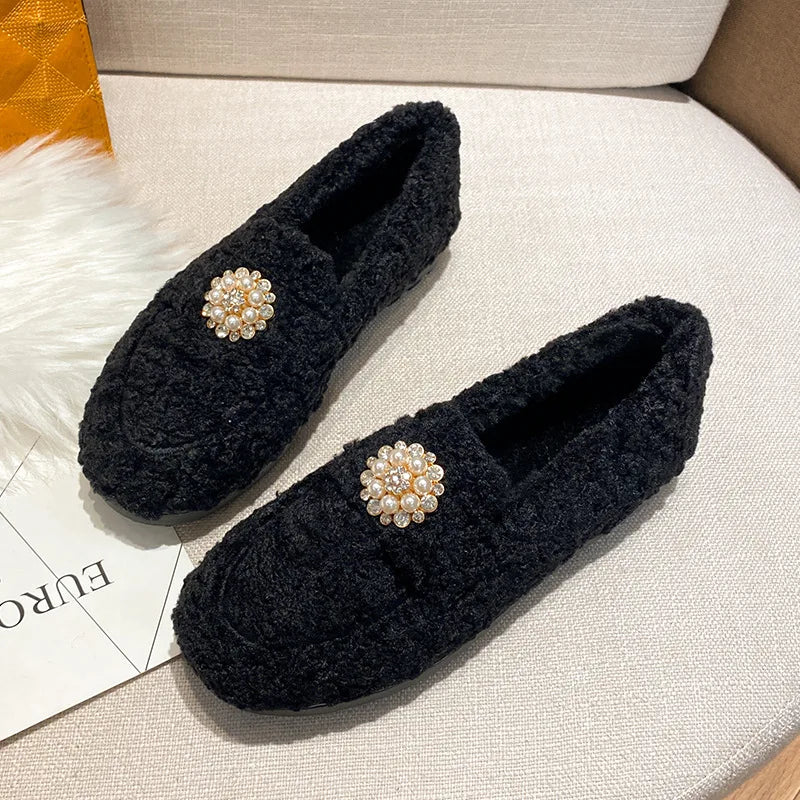 Elegant pearl slip-on loafers for women | Maribel -10