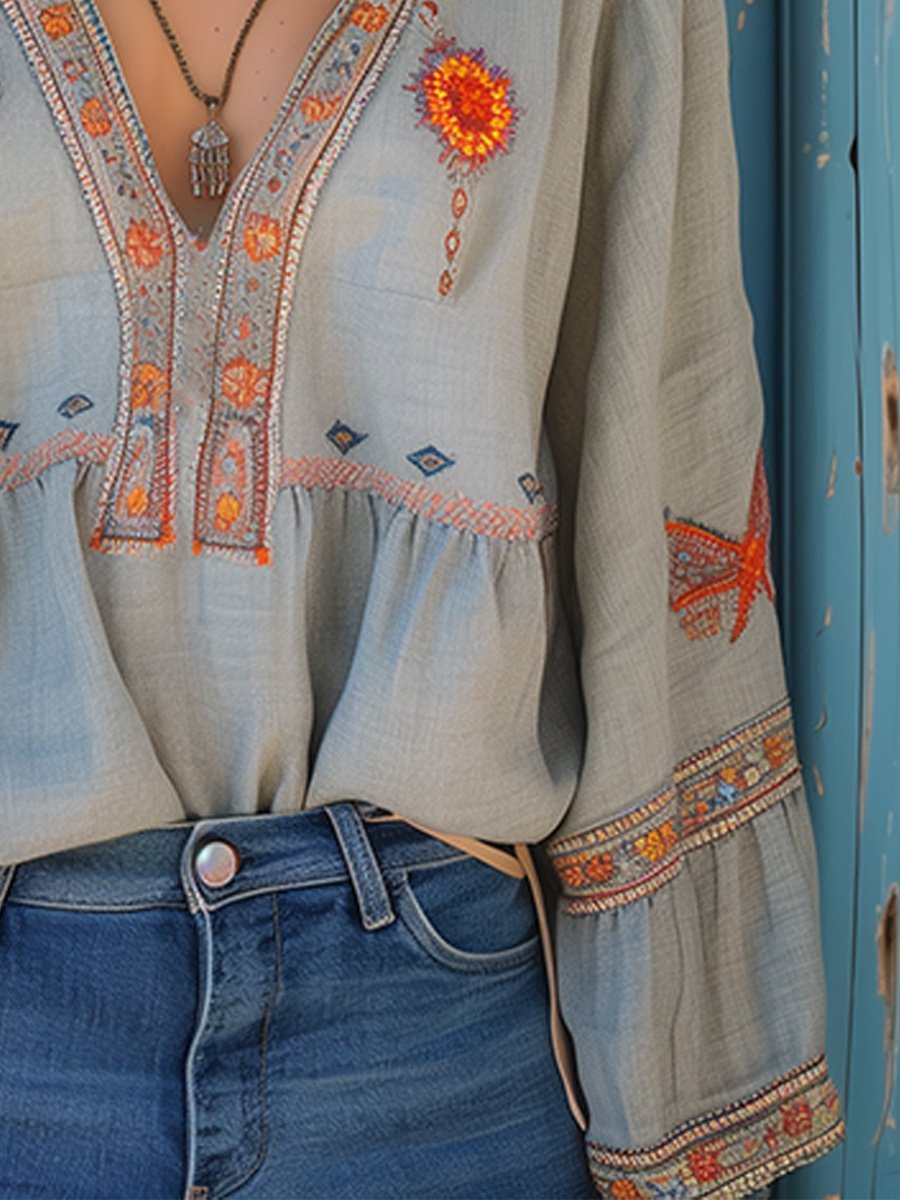 Bohemian embroidered blouse for women | Alora -5