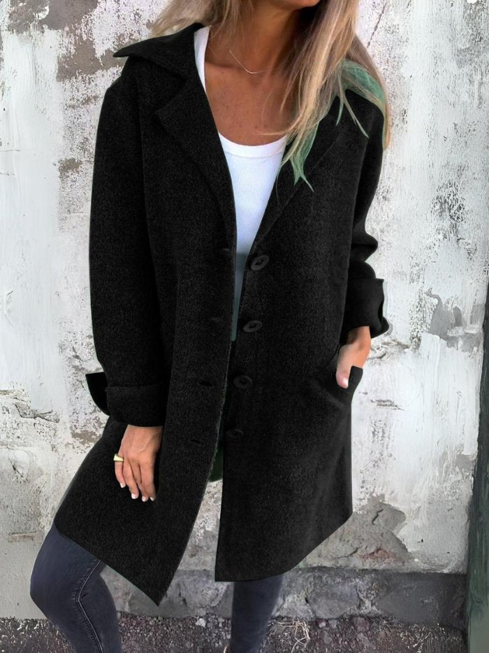 Classic lapel collar button-front coat for women | Tessa -9