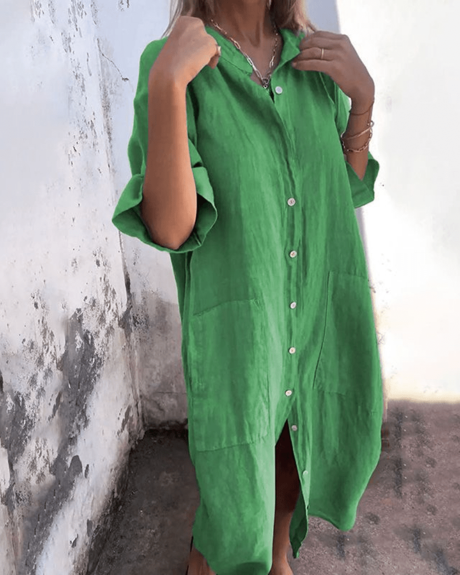 Relaxed Ibiza-style shirt dress for women | Natalie -6