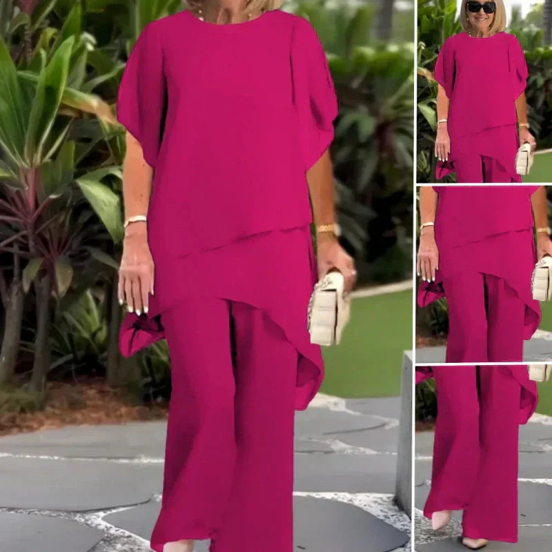Chic irregular top and trousers set for women | Herlene -8