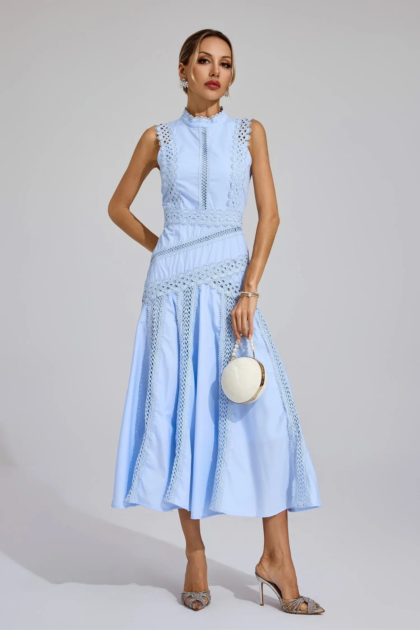 Sleeveless lace midi wedding guest dress for women | Olivia -8