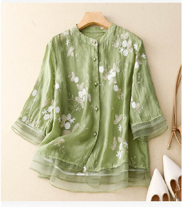 Embroidered cotton top blouse for women | Eloise -9