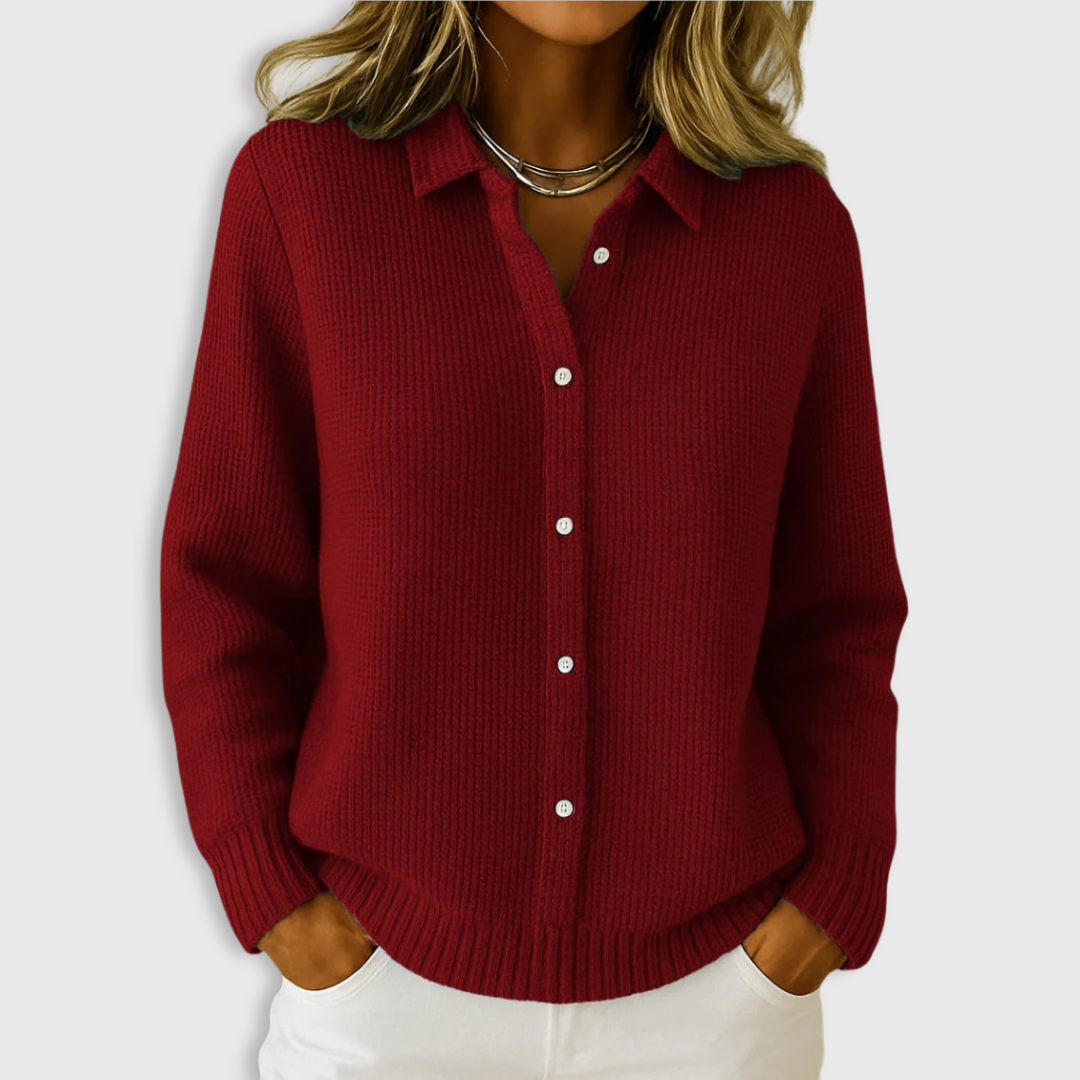 Classic knit button-up everyday cardigan for women | Elaine -4