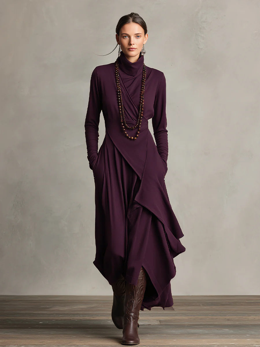 Bohemian draped turtleneck maxi dress jumper for women | Elowen -8