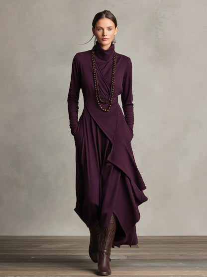Bohemian draped turtleneck maxi dress jumper for women | Elowen -8