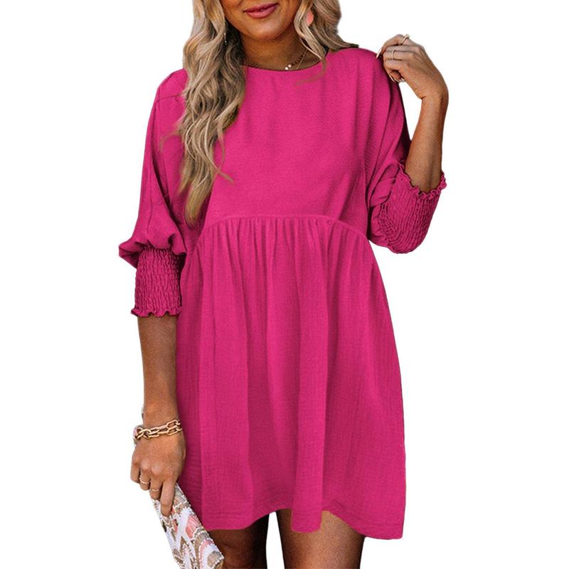 Casual crew-neck loose-fit mini dress for women | Mirasol -12