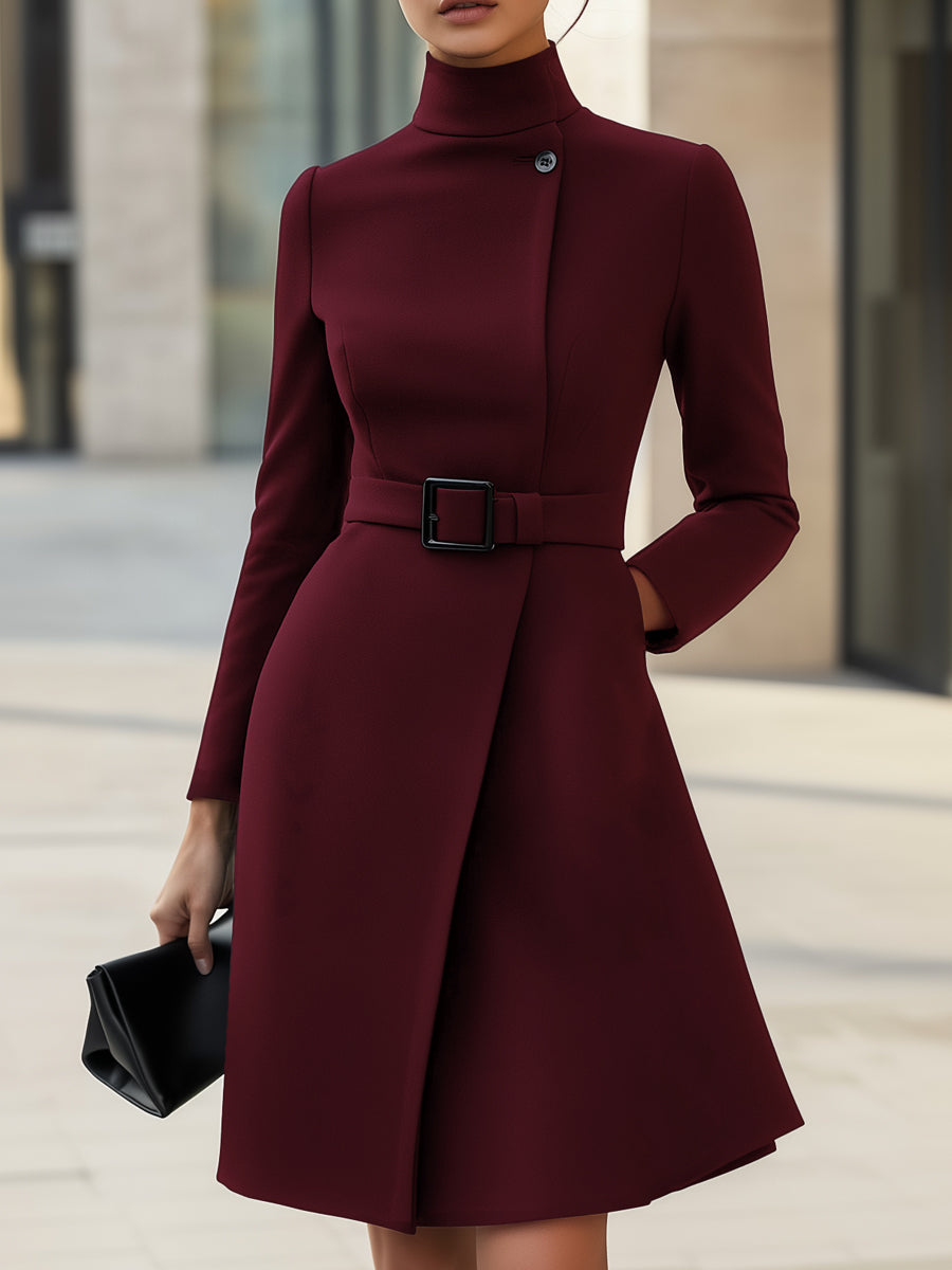 Elegant flared dress asymmetric belted trousers for women -4