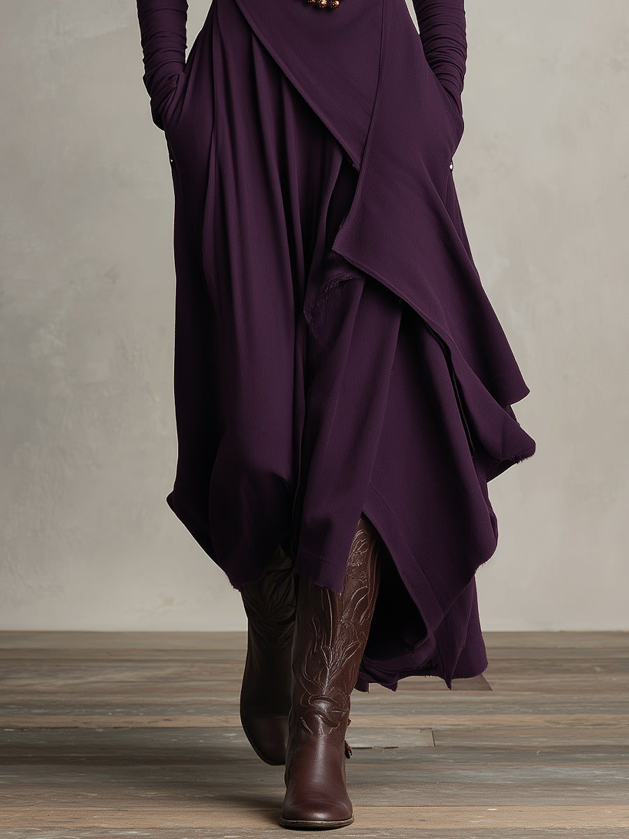 Bohemian draped turtleneck maxi dress jumper for women | Elowen -3