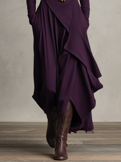 Bohemian draped turtleneck maxi dress jumper for women | Elowen -3