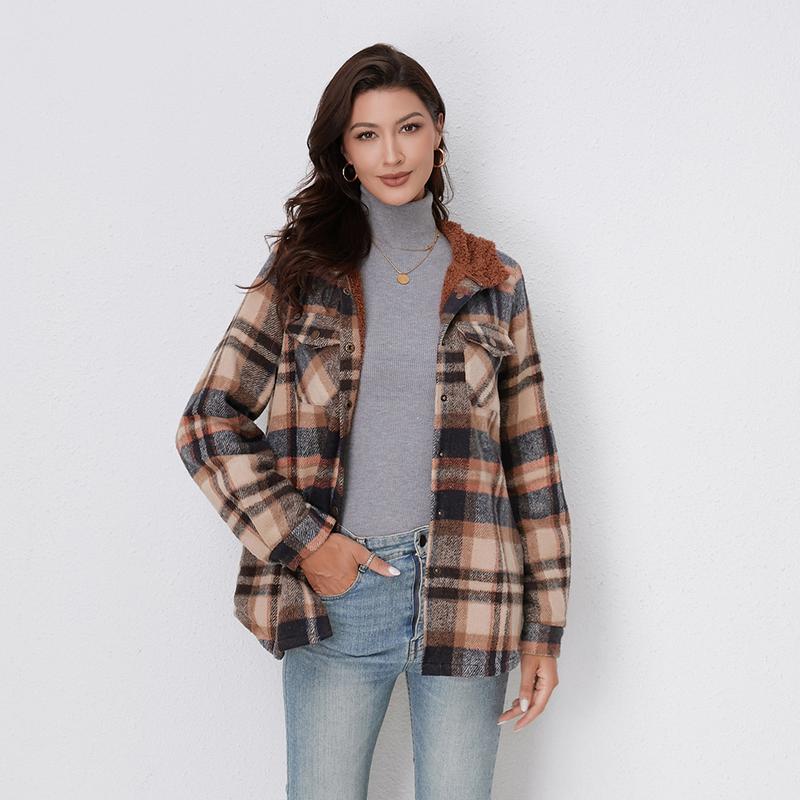 Plaid hooded flannel jacket for women | Amelia -8