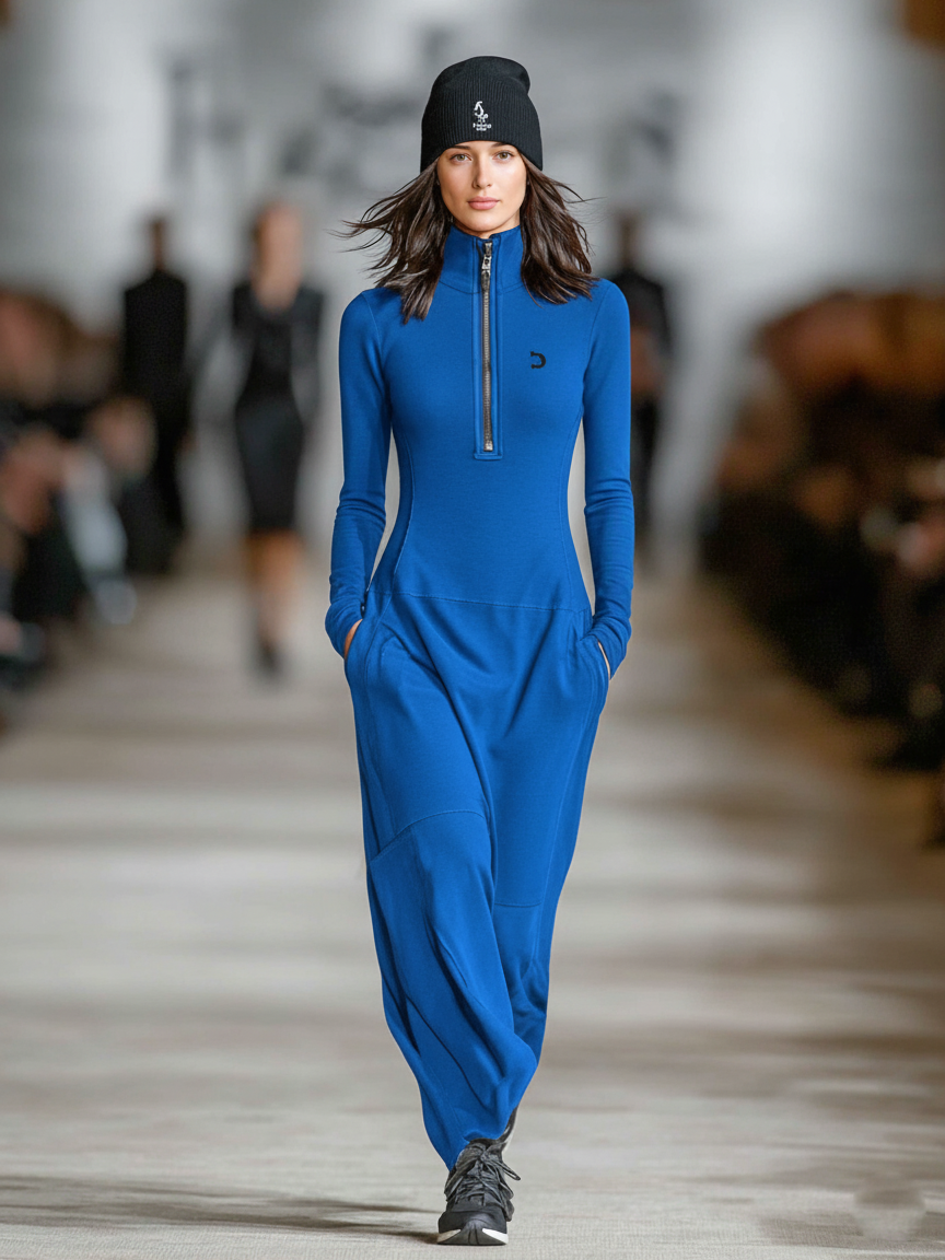 Relaxed zip-collar maxi dress for women | Arwen -6