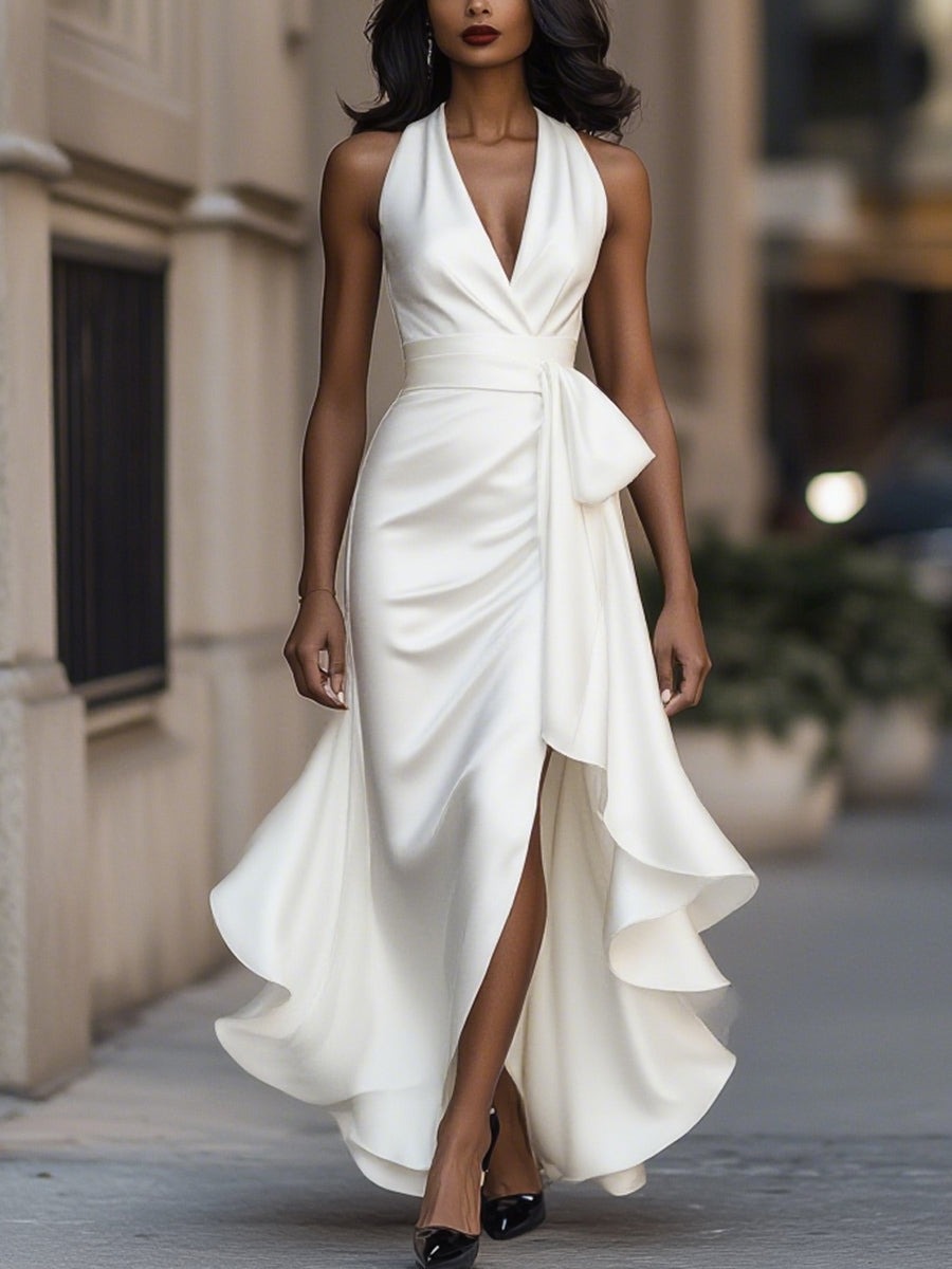 Dress dos nu volants for women | Midnight Elegance -4