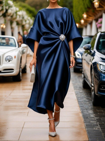 Shimmer satin maxi dress for women | Elara -1