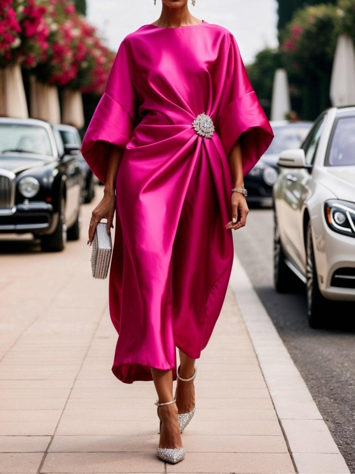 Shimmer satin maxi dress for women | Elara -3