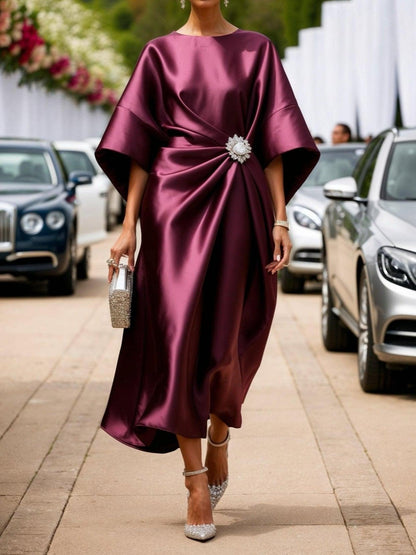 Shimmer satin maxi dress for women | Elara -4