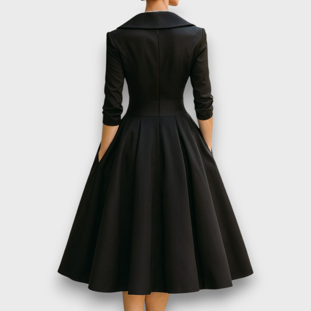 Refined wrap-neck midi dress for women | Elara -2