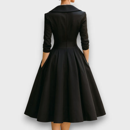 Refined wrap-neck midi dress for women | Elara -2