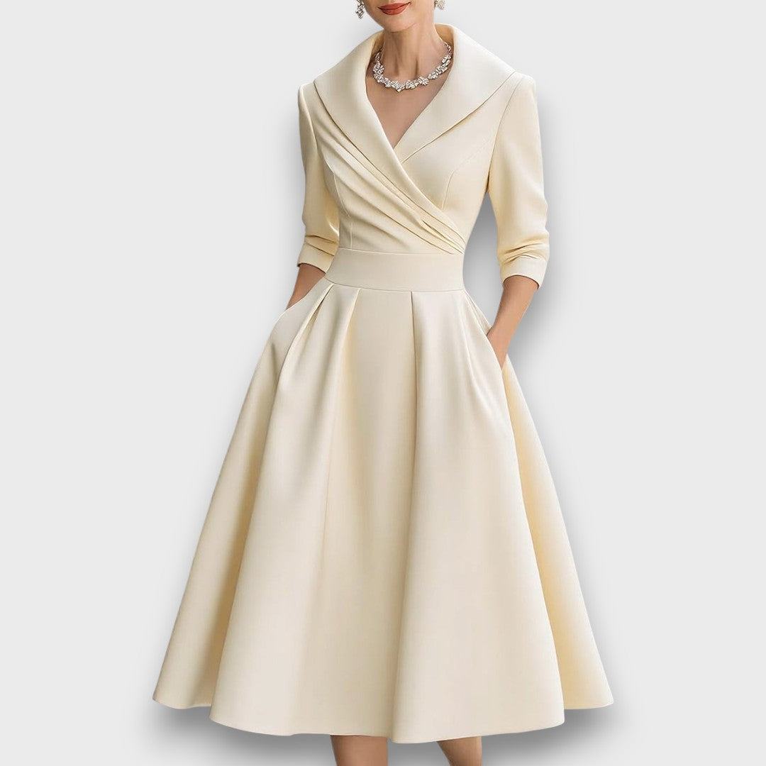 Refined wrap-neck midi dress for women | Elara -5