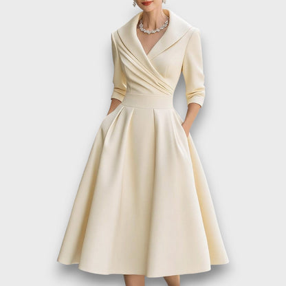 Refined wrap-neck midi dress for women | Elara -5