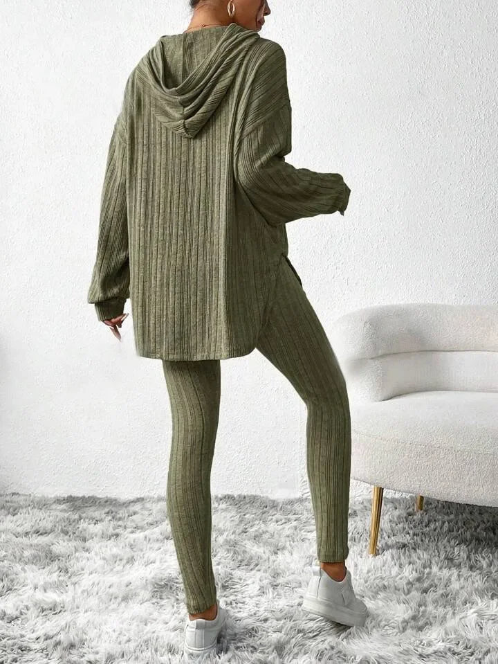 Ribbed knit lounge set oversized hoodie for women | Lyra -7