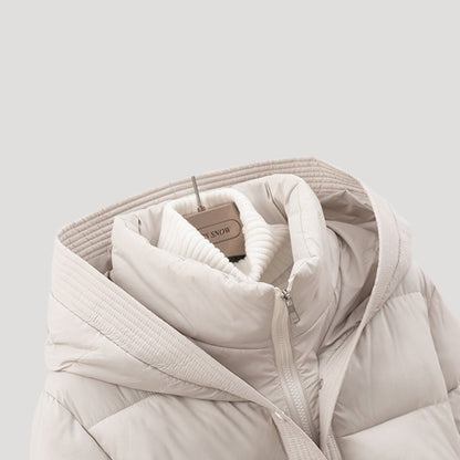 Belted hooded puffer jacket for women | Elara