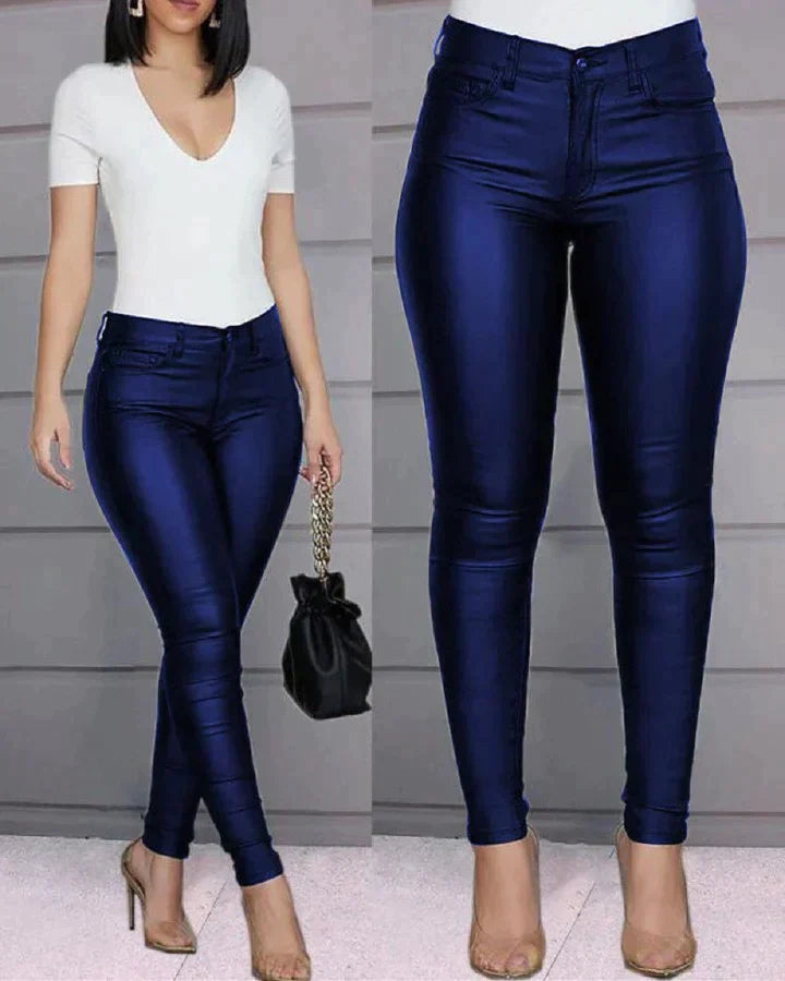 Faux leather stretch trousers for women | Zaya -3