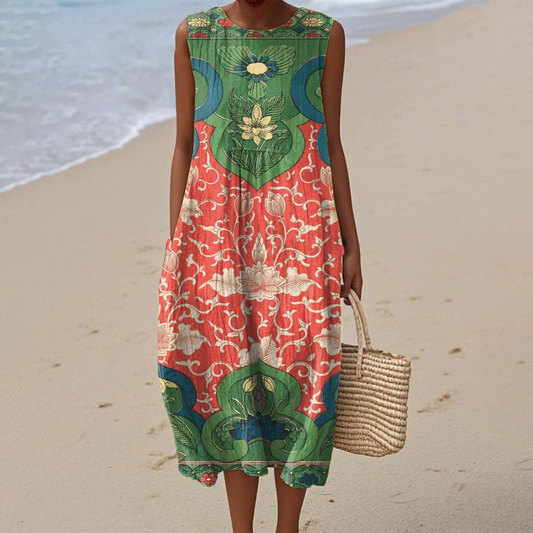 Artistic sleeveless dress with flowing silhouette for women | Leilani