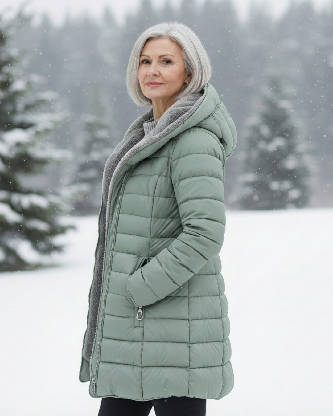 Fleece-lined puffer coat with A-line silhouette for women | Jami